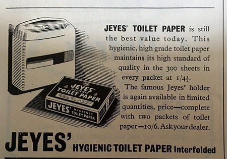 Old advert for Jeyes' toilet paper